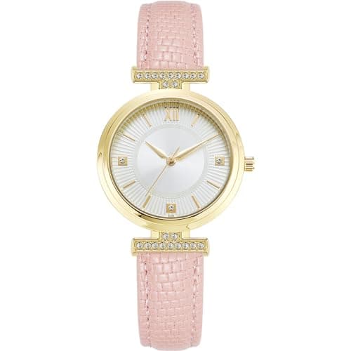 Image of NUOVO Watches for Women Elegant Pink Leather Strap Rhinestone Women's Quartz Watch Water Resist Wristwatch for Daily Life Travel Date Watch