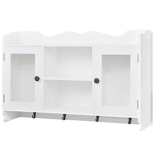 Image of vidaXL White MDF Wall Cabinet Display Shelf Book/DVD/Glass Storage Coat Bag Cap Key