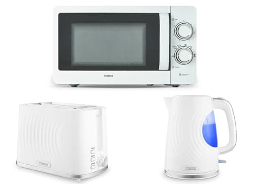 Image of Tower Sonar White 1.7L 3KW Kettle, 2 Slice Toaster & T24042WHT 800W 20L Manual Microwave. Contemporary Matching White Kettle, Toaster Set & Microwave Set