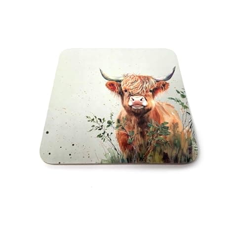 Image of Deenz Set Of 6 Highland Cow Coasters/Placemats Natural Cork Set Winter Highland Cow Scotland Drink Cup Mug Glass Table Protection Mat (6 Coasters)