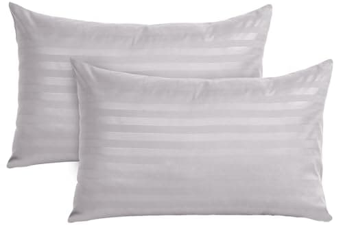 Image of BedLooms Silver Pillow Cases 2 Pack (Pillows Not Included) - 100% Microfiber Envelope Closure Stripe Pillow Cases 50x75cm Premium Hotel Quality Anti Allergy Pillow Cover