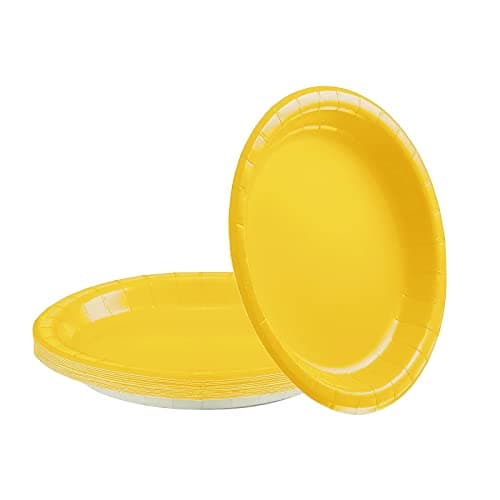 Image of YAAVAAW 16Pcs Yellow Paper Plates Party Supplies,7'' Round Dessert Plate Dinner Luncheon Disposable Tableware Creative DIY Solid Color for Kids Adult Birthday,BBQ,Picnic