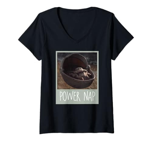 Image of Women's Star Wars The Mandalorian Grogu Power Nap Funny Meme V-Neck T-Shirt