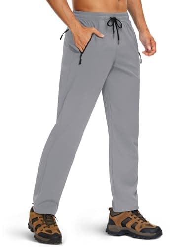 Image of EKLENTSON Mens Lightweight Trousers Stretch Walking Work Trouser Quick Dry Fishing Golf Pants Zip Pocket Light Grey,34