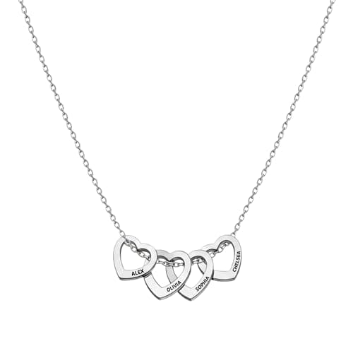 Image of Print Maniacs Personalised Silver Heart Necklace with Engraved Names Custom Family Pendant for Mum, Grandma, Wife or Nan – Children’s Name Jewellery Gift for Mother’s Day, Birthday, Christmas