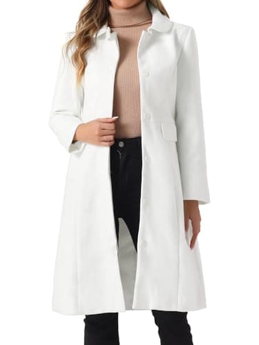 Image of Allegra K Collar Coat for Women's Buttons Long Sleeve Pockets A-Line Casual Long Winter Coats Cream White S