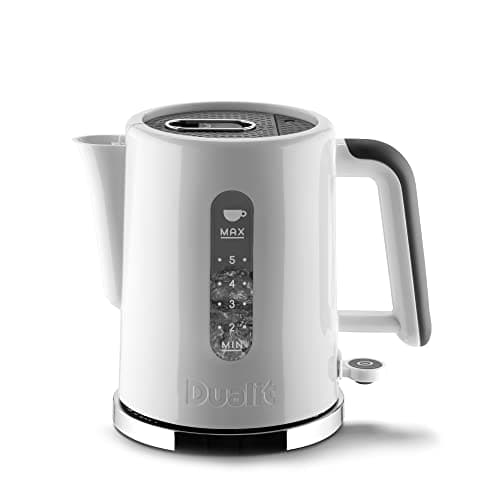 Image of Dualit Studio Kettle | 1.5L 2.4KW Jug Kettle in White with Polished Trim | Dual Measuring Windows | Fast Boiling BPA Free | Patented Sure Pour Technology