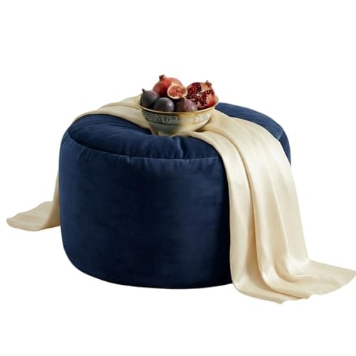 Image of Kosiproducts Velvet Beanbag Ottoman Round Circle Footstool Pouf Chair Pouffe soft luxury Polyester (Navy Blue 35x35x25)
