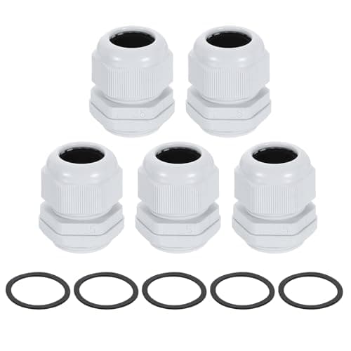 Image of sourcing map 5Pcs PG25 Nylon Cable Glands, Waterproof Cord Grip Connector with Washer, Adjustable 16-21mm Wire Grommet Protectors with Gaskets and Locknut for Junction Box, White