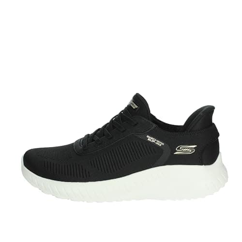 Image of Skechers Women's Bobs Squad Chaos Current Muse Slip-On Sneakers, Black Textile Trim, 6 UK