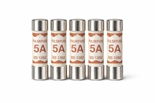 Image of Pulsefuse® 5 x 5A Plug Top Fuses BS1362 | 5 Amp Household Ceramic Cartridge Tube Fuse 240V/250V 6.3x25mm for UK Mains Electrical Appliances