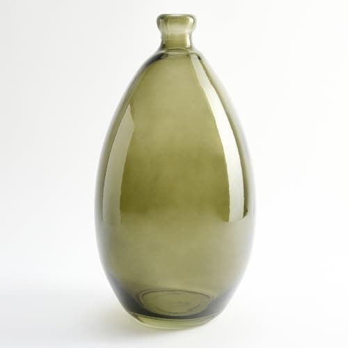 Image of Smooth Design Recycled Glass Vase - Mediterranean Style Artisan Glass Vase for Home Decoration (Olive Green)