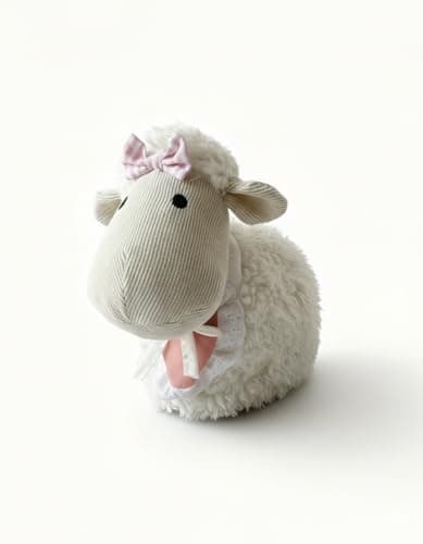 Image of A2Z Decorative Sheep Door Stopper Weighted 1kg Plush Doorstop for Home Cute Soft Sheep Design with Pink Bow Fabric & Sand Filled Prevents Slamming Doors Ideal Nursery Bedroom Hallway Decor