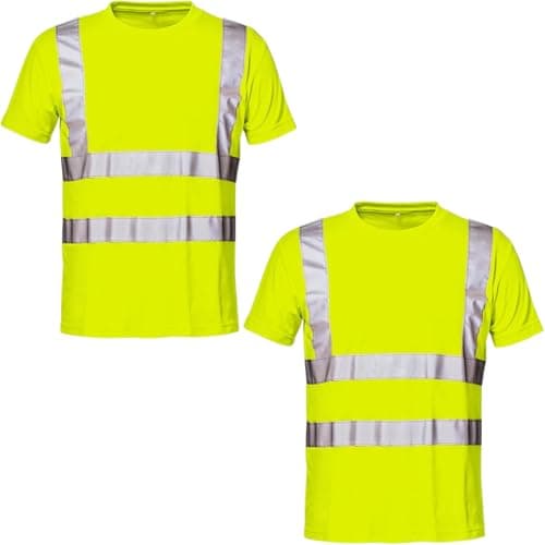 Image of NIYS Pack of 2 Hi Vis Safety T-Shirt for Men – High Visibility Short Sleeve Work Shirt with Reflective Tape – Lightweight, Breathable Workwear – Yellow/Orange/Navy, S-3XL (Yellow, Medium)