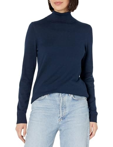 Image of Amazon Essentials Women's Classic-Fit Lightweight Roll Neck Long-Sleeve Jumper (Available in Plus Size), Navy, L