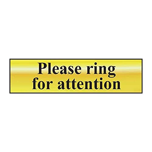 Image of Please Ring For Attention Sign - Self-Adhesive PVC - Polished Gold Effect - 200mm x 50mm
