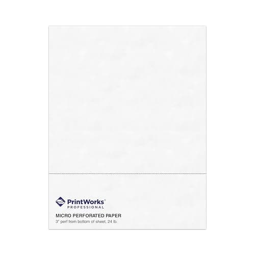 Image of PrintWorks Professional 3" Horizontal Perforated Paper 8.5” x 11” - Perfect for W-2, 1099, & Statement Use - Made in the USA - 500 Sheets - 24 Lb - Printer Compatible - White (04168)