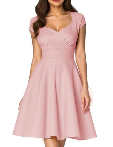 Image of Fynadressr Pink Italian Birthday Party Dress Prom Wedding Guest Dress Women's 1950s Vintage Cocktail A Line Wrap Winter Dress Blush L