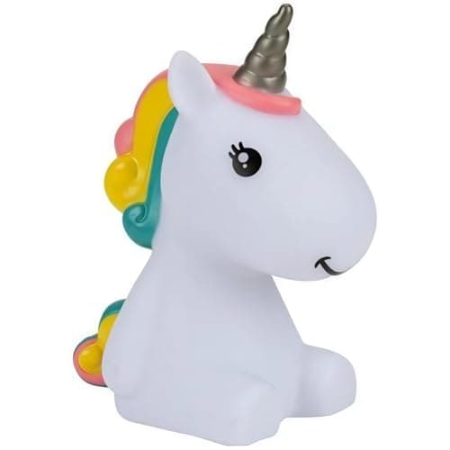 Image of Inevitable Unicorn Colour Changing Night Light with 7 LED Colours, White with Rainbow Mane, 9.5cm x 7cm x 14.5cm, Battery Powered