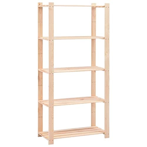 Image of vidaXL 5-Tier Storage Rack Solid Pinewood - Versatile Shelving Unit for Kitchen, Office, Garage - Easy Assembly, High Load Capacity