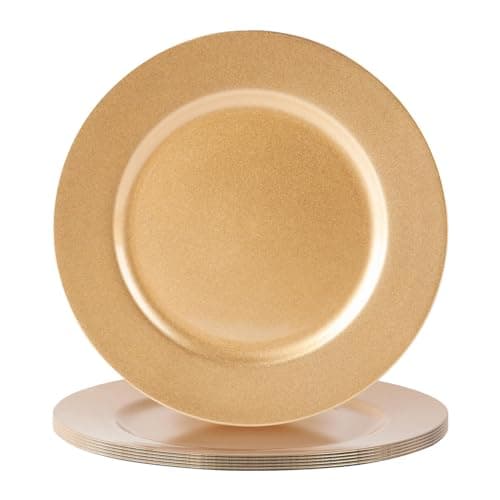 Image of Argon Tableware Metallic Charger Plates - Gold - 33cm - Pack of 6 - Metallic Finish Reusable Dining Table Setting Plates for Christmas, Party Celebrations, Restaurant Decor Placemats