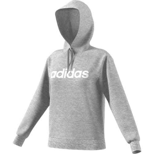 Image of adidas Essentials Linear Logo Womens Fleece Hoodie, Medium Grey Heather-white, S