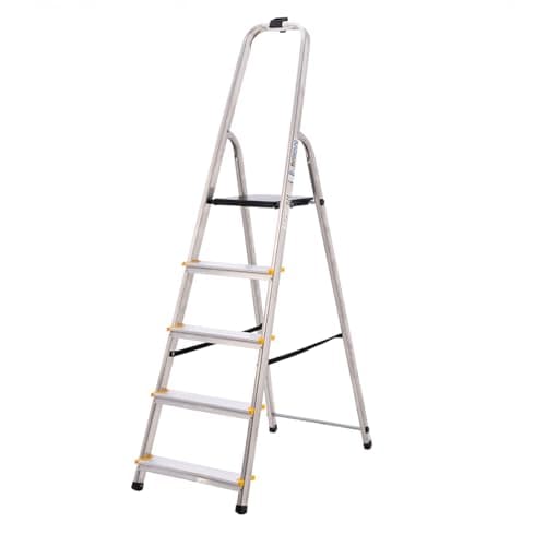 Image of BiGDUG Aluminium Step Ladder - 5 Step Folding Ladder - Non-Slip Surface Hand Rails 5 Tread - Closed Height 1680 mm Platform Height 970 mm