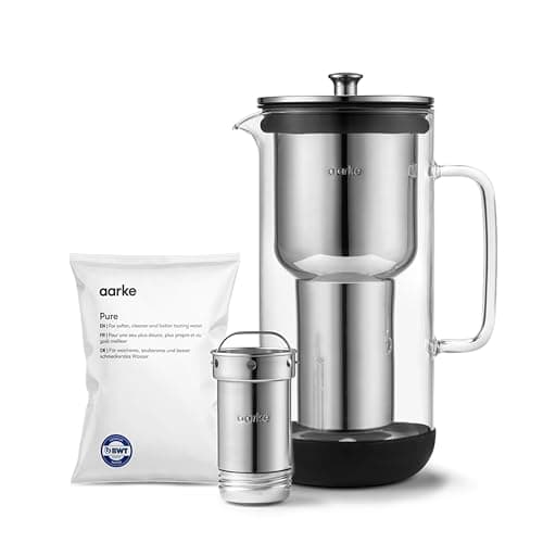 Image of Aarke Purifier Water Filter Jug 1.2L/5 cups Glass & Stainless Steel – Includes Pure Filter Refill Bag
