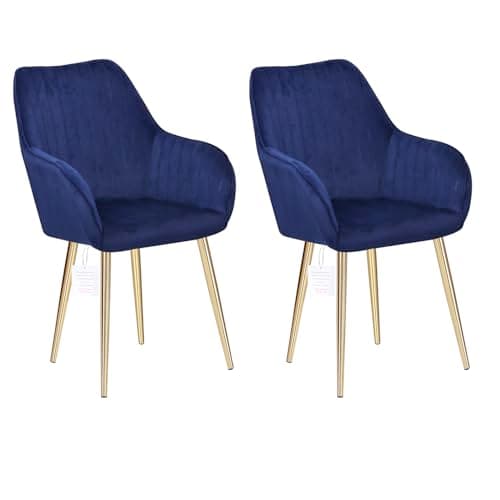 Image of HYGRAD® Set of 2 Velvet Dining Chairs With Gold Legs - Soft Padded Chairs For Home, Restaurant, Cafe, Office (Blue)