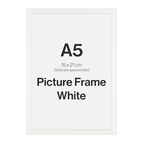 Image of Modern White A5 Photo Frame for A5 (15 x 21cm) Photos or Pictures, Plexi Glass, Freestanding or Wall Mounted Landscape or Portrait