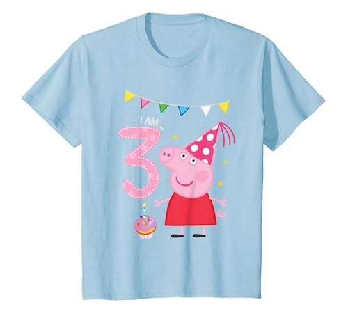 Image of Peppa Pig I am Three Age T-Shirt, Youth, Baby Blue, 3T