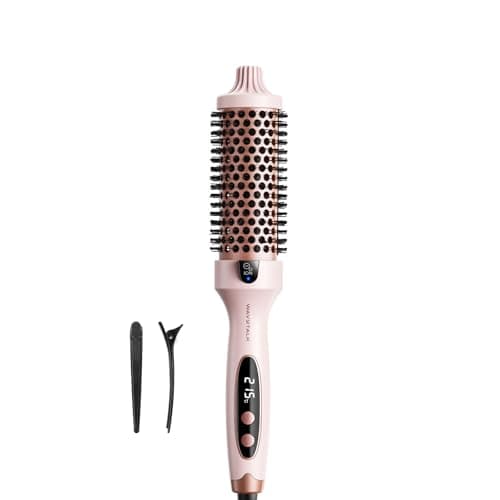 Image of Wavytalk Thermal Brush, Blowout Boost Ionic Round Heated Hot Brush, to Make Hair Smoother & Shinier, Easy to Use, Not for Blow Drying, 38mm Barrel, 5 Temperature Settings, Dual Voltage, UK Plug, Pink