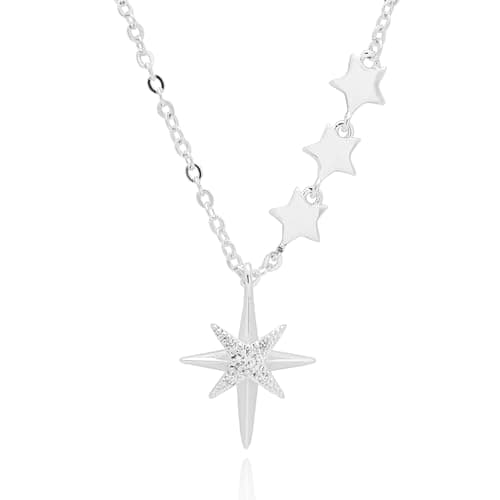 Image of equilibrium Celestial Multi Stars Silver Plated Necklace with Crystal Embellishments, Star Pendant Chain, Height: 7 cm x Width: 3 cm x Depth: 1 cm