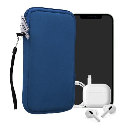 Image of kwmobile Neoprene Phone Pouch Size L - 6.5" - Universal Cell Sleeve Mobile Bag with Zipper, Wrist Strap - Baltic Blue