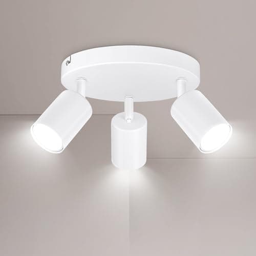 Image of Ketom Round 3 Way Ceiling Spotlight Fitting - White GU10 LED Ceiling Light Rotatable - Modern Metal 3 Way LED Ceiling Light - Bulb not Included