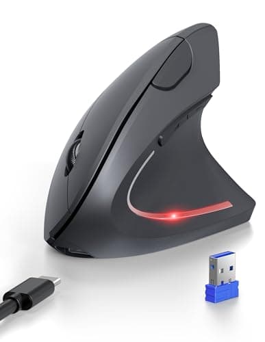 Image of TECKNET Ergonomic Mouse, Bluetooth Rechargeable Vertical Mouse (BT5.0/3.0+USB-A), Wireless Right handed Mouse 6-Button, Optical Mouse 4800 DPI 6 Adjustable Levels,Quiet Clicks,Wide Compatibility-Gray
