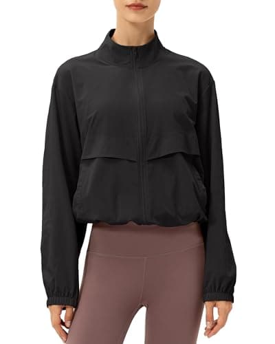 Image of Gacaky Women's Lightweight Athletic Jacket Sun Protection Full Zip Long Sleeve Shirts Workout Track Jackets with Pocket, Black, S