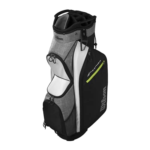 Image of Wilson Feather Cart Bag, With 14-Way Top and Nine Storage Pockets, Keeps Clubs Organised & Protected, Colour: Black/Grey/White