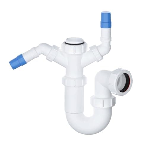 Image of PlumbEZ Telescopic Adjustable Twin Nozzle Swivel P Trap - 40mm (1.1/2") Sink Waste Trap, Washing Machine Waste Pipe Extension, Sink Waste Kit, Sink Waste Solution