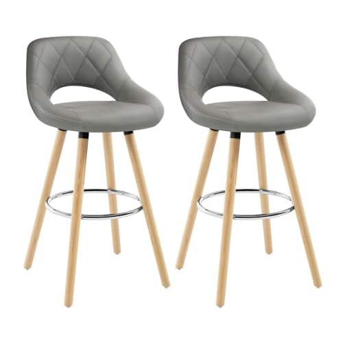 Image of WOLTU Bar Stools Set of 2, Breakfast Stools with Footrest and Backrest for Kitchen Counter Pub, Faux Leather Seat, Grey