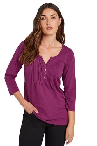 Image of Long Tall Sally - LTS Tall Cotton Henley Top - Women's Dark Pink