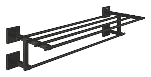 Image of GROHE Start Cube Multi Towel Rack – Bathroom Wall Mounted Towel Shelf and Rail (Metal, Concealed Fastening, Including Screws and Dowels), Size 60 cm, Matt Black, 410992430
