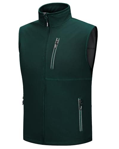 Image of Outdoor Ventures Mens Softshell Gilet Waterproof Windproof Vests Sleeveless Jacket Outerwear with Zip Pockets for Cycling, Hiking, Safari, Golf Dark Green M