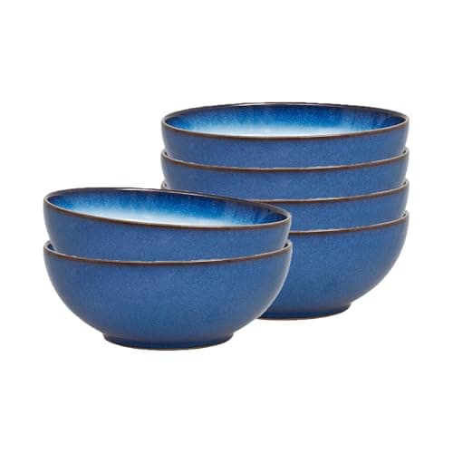 Image of Denby - Blue Haze Coupe Cereal Bowls Set of 6 - Dishwasher Microwave Safe - Scratch Chip Resistant - Ceramic Stoneware Soup Bowls Tableware