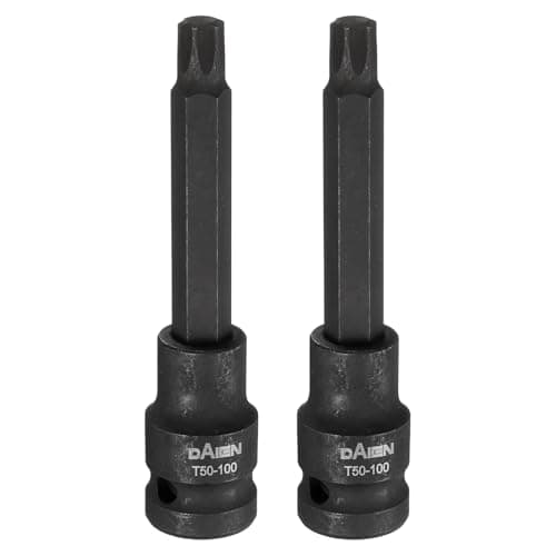 Image of sourcing map 2pcs T50 Torx Bit Socket 100mm/3.94" Length 1/2" Square Drive Star 6 Point Extension Impact Bit Power Nut Driver Set S2 Steel Socket Ratchet Wrench Bits, Black