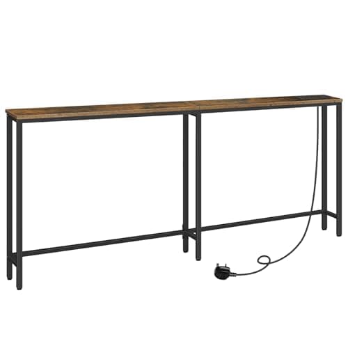 Image of HOOBRO Slim Console Table with Charging Station, 180 cm Long Hallway Table with USB Ports, Behind Sofa Table Narrow for Hallway, Entryway, Foyer, Living Room, Rustic Brown and Black EBF185KXG01