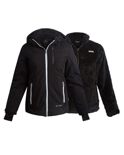 Image of Spyder Womens Ski Jacket - Faux Fur Lined Insulated 3 in 1 Puffer Jacket - Reversible Quilted Winter Coats for Women, Black Raven, M