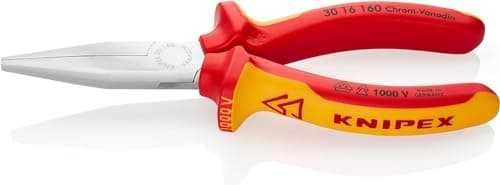 Image of KNIPEX Long Nose Pliers Self-Service Card Chrome-Plated Insulated with Multi-Component Grips, VDE-Tested 160 mm, 30 16 160 SB