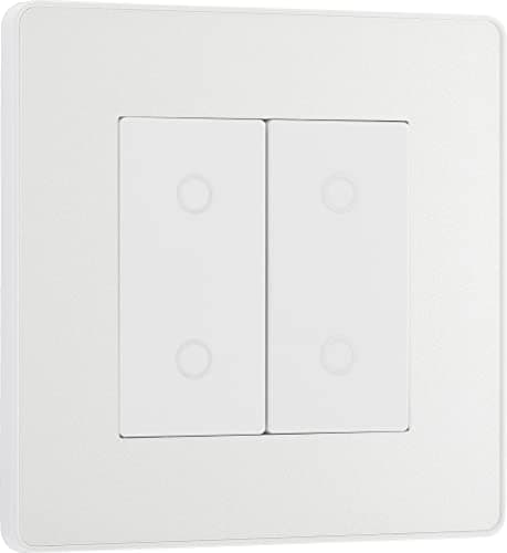 Image of BG Electrical Double Slave/Secondary Touch Dimmer Wall Light Switch, 2-Way, Trailing Edge, Screwless Front Plate, Evolve, Pearlescent White, 200W, PCDCLTDS2W