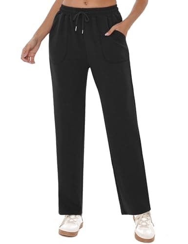 Image of Crewhpo Womens Joggers Tracksuit Bottoms Drawstring Jogging Bottoms Straight Leg Sweatpants Lounge Pants Sports Trousers with Pockets Black